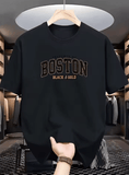 2025 Men’s Boston Print T-Shirt – Casual Round Neck Summer Tee, Short Sleeve, Slight Stretch Jersey Fabric, Lightweight Sports Style