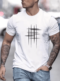 Men’s 100% Cotton Graphic Line Print T-Shirt – Loose Fit Summer Short Sleeve Tee, Round Neck Casual Top for Everyday Comfort