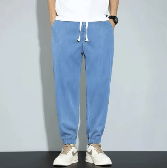 Men’s Loose Fit Tencel Denim Jeans – Elastic Waist, Summer Lightweight Straight Leg Pants, Casual Trendy Brand-Style Trousers