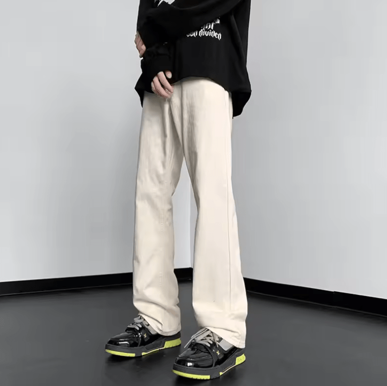 Men’s Peach Straight Leg Jeans – High Street Style Flared Pants, Clean Fit Trendy Denim for Spring & Autumn Fashion