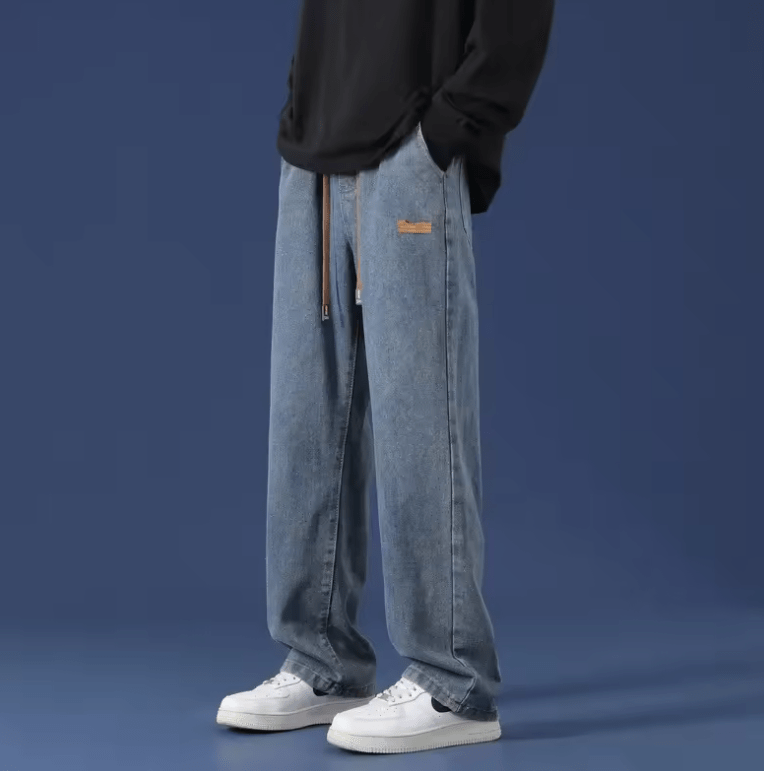 Men’s Loose Fit Straight Leg Jeans – Casual High Waist Wide Leg Workwear Denim, American Style Spring Summer Autumn New Arrival