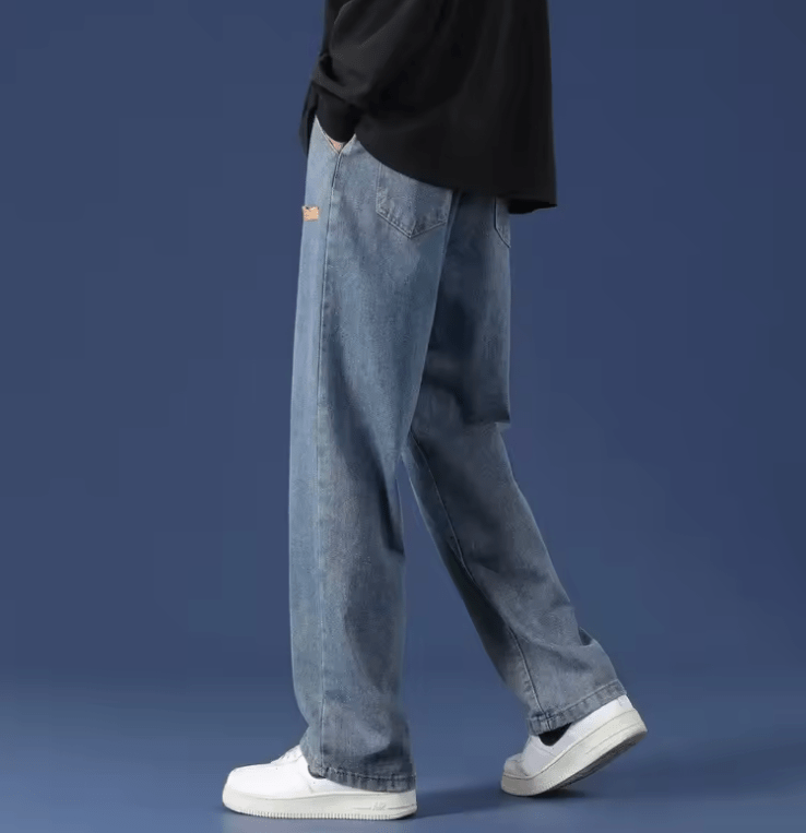 Men’s Loose Fit Straight Leg Jeans – Casual High Waist Wide Leg Workwear Denim, American Style Spring Summer Autumn New Arrival