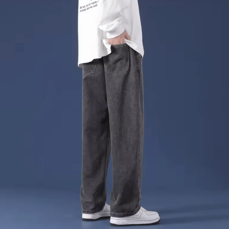 Men’s Loose Fit Straight Leg Jeans – Casual High Waist Wide Leg Workwear Denim, American Style Spring Summer Autumn New Arrival