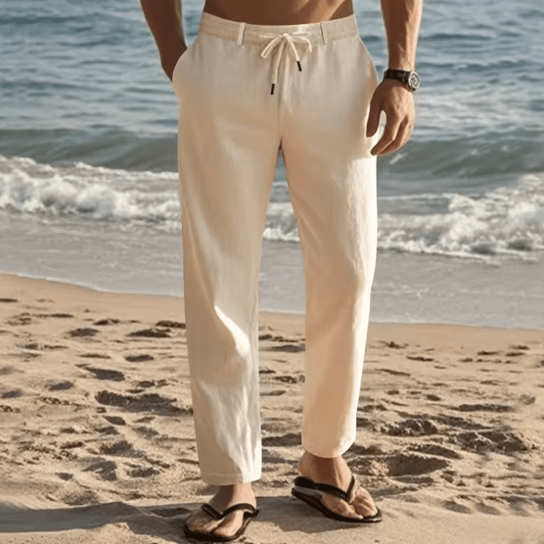 2025 Men’s Cotton Linen Drawstring Pants – Solid Color Casual Straight-Leg Trousers, Lightweight Breathable Summer Fashion for Men