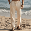 2025 Men’s Cotton Linen Drawstring Pants – Solid Color Casual Straight-Leg Trousers, Lightweight Breathable Summer Fashion for Men