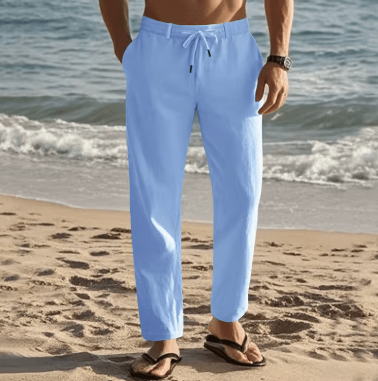 2025 Men’s Cotton Linen Drawstring Pants – Solid Color Casual Straight-Leg Trousers, Lightweight Breathable Summer Fashion for Men