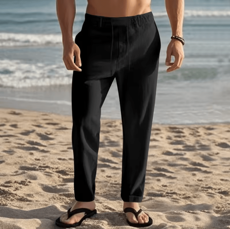 2025 Men’s Cotton Linen Drawstring Pants – Solid Color Casual Straight-Leg Trousers, Lightweight Breathable Summer Fashion for Men