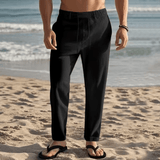 2025 Men’s Cotton Linen Drawstring Pants – Solid Color Casual Straight-Leg Trousers, Lightweight Breathable Summer Fashion for Men