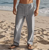 2025 Men’s Cotton Linen Drawstring Pants – Solid Color Casual Straight-Leg Trousers, Lightweight Breathable Summer Fashion for Men