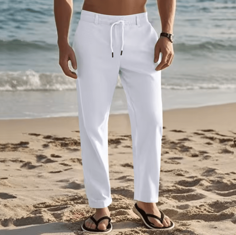 2025 Men’s Cotton Linen Drawstring Pants – Solid Color Casual Straight-Leg Trousers, Lightweight Breathable Summer Fashion for Men