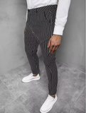 Men’s Vertical Striped Work Pants – Zip Fly Straight-Leg Trousers, Casual Office Style, Modern Fit Workwear Pants for Daily or Professional Use