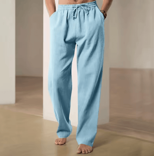 2025 Men’s Loose Fit Linen Pants – Casual Summer Drawstring Trousers, Elastic Waist, Breathable Lightweight Hip Hop Style Long Pants