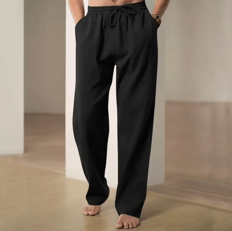 2025 Men’s Loose Fit Linen Pants – Casual Summer Drawstring Trousers, Elastic Waist, Breathable Lightweight Hip Hop Style Long Pants