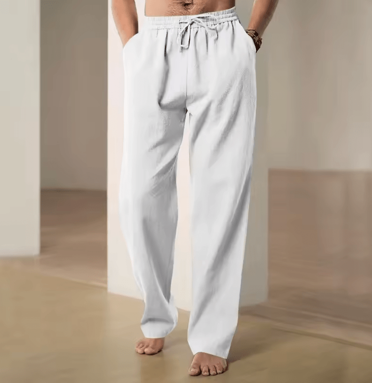 2025 Men’s Loose Fit Linen Pants – Casual Summer Drawstring Trousers, Elastic Waist, Breathable Lightweight Hip Hop Style Long Pants