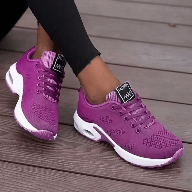 Women’s Breathable Mesh Platform Sneakers – Casual Flat Walking Shoes, Lightweight Gym Vulcanized Trainers, White Fashion Tennis Shoes for Women