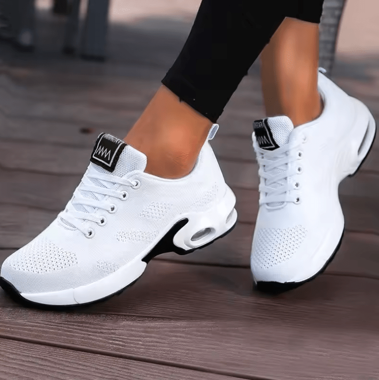 Women’s Breathable Mesh Platform Sneakers – Casual Flat Walking Shoes, Lightweight Gym Vulcanized Trainers, White Fashion Tennis Shoes for Women