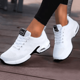 Women’s Breathable Mesh Platform Sneakers – Casual Flat Walking Shoes, Lightweight Gym Vulcanized Trainers, White Fashion Tennis Shoes for Women