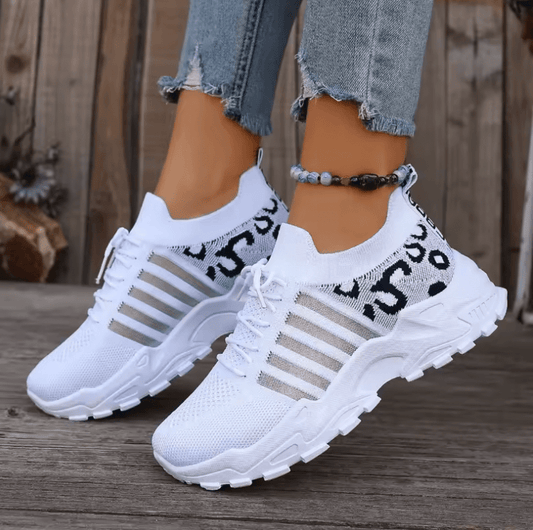 2025 Women’s Breathable Mesh Sports Sneakers – White Thick Sole, Non-Slip Summer Running Shoes with Strap, Lightweight Casual Trainers