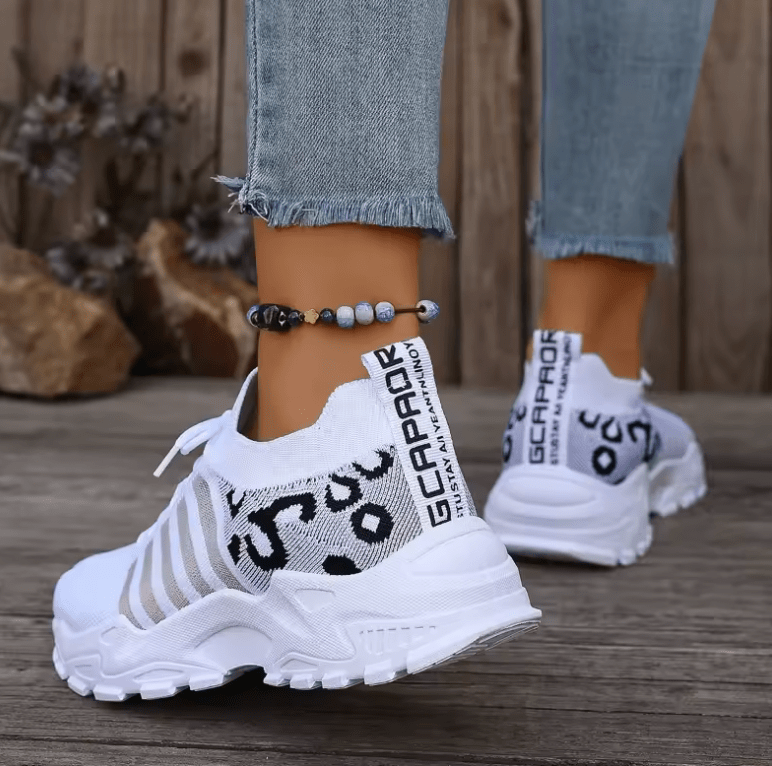 2025 Women’s Breathable Mesh Sports Sneakers – White Thick Sole, Non-Slip Summer Running Shoes with Strap, Lightweight Casual Trainers