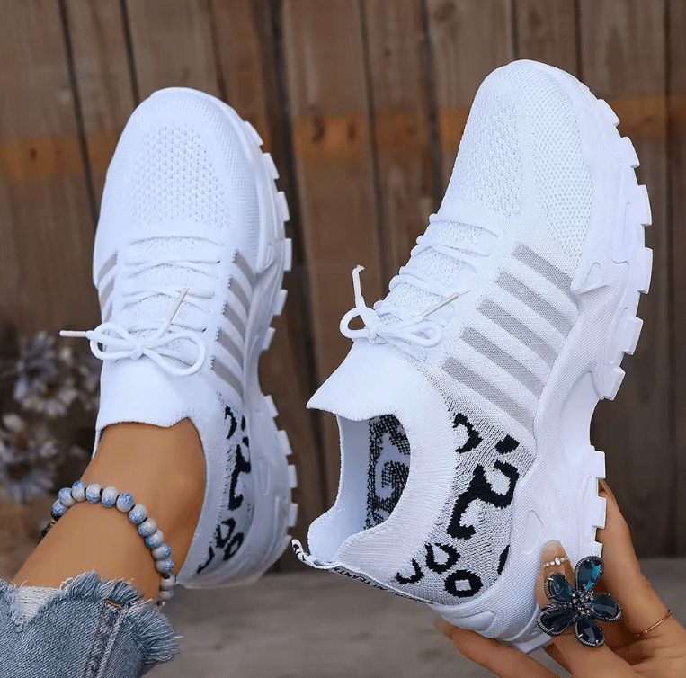 2025 Women’s Breathable Mesh Sports Sneakers – White Thick Sole, Non-Slip Summer Running Shoes with Strap, Lightweight Casual Trainers