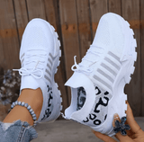 2025 Women’s Breathable Mesh Sports Sneakers – White Thick Sole, Non-Slip Summer Running Shoes with Strap, Lightweight Casual Trainers