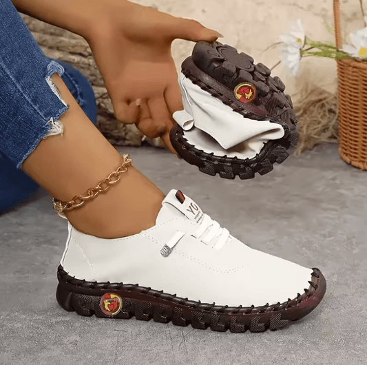 Women’s Hand-Sewn Leather Loafer Sneakers – Comfortable Slip-On Platform Shoes | Casual Zapatos de Mujer
