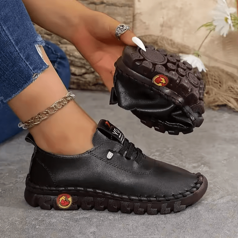 Women’s Hand-Sewn Leather Loafer Sneakers – Comfortable Slip-On Platform Shoes | Casual Zapatos de Mujer