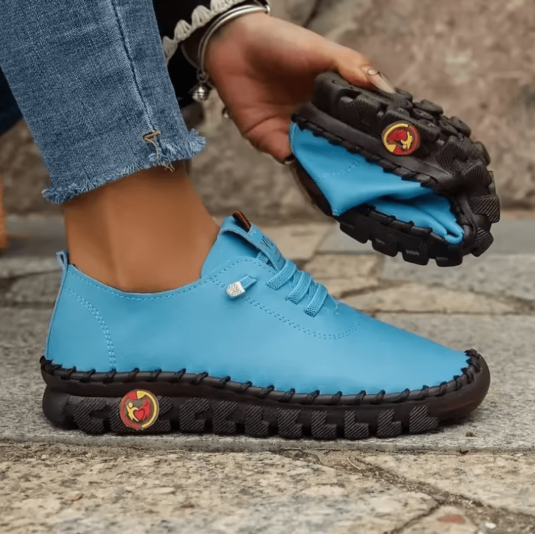 Women’s Hand-Sewn Leather Loafer Sneakers – Comfortable Slip-On Platform Shoes | Casual Zapatos de Mujer