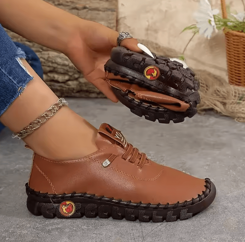 Women’s Hand-Sewn Leather Loafer Sneakers – Comfortable Slip-On Platform Shoes | Casual Zapatos de Mujer