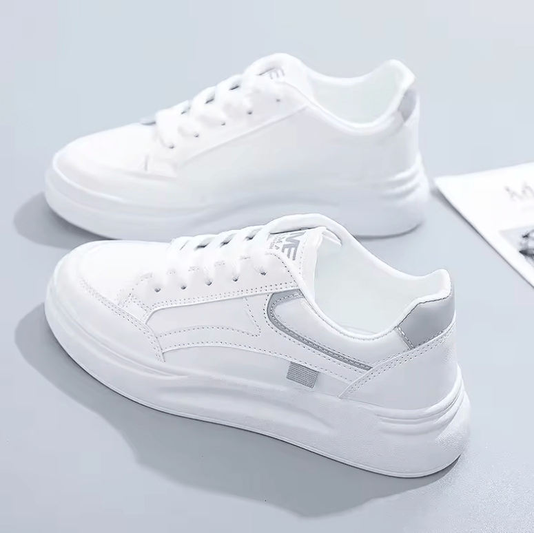 Women’s Outdoor PU Leather Sneakers – Lace-Up Breathable Hiking & Skateboard Shoes, Casual Jogging Trainers