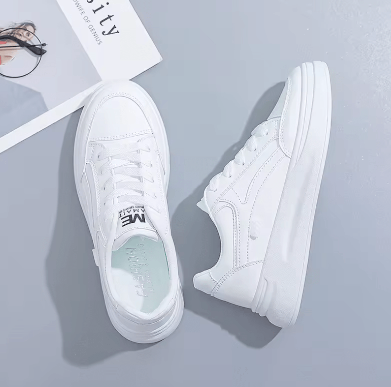 Women’s Outdoor PU Leather Sneakers – Lace-Up Breathable Hiking & Skateboard Shoes, Casual Jogging Trainers