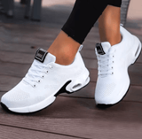 Women’s Breathable Mesh Walking Sneakers – White Vulcanized Platform Shoes, Lightweight Casual Gym Trainers