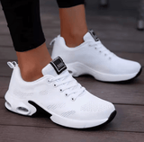 Women’s Breathable Mesh Walking Sneakers – White Vulcanized Platform Shoes, Lightweight Casual Gym Trainers