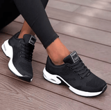 Women’s Breathable Mesh Walking Sneakers – White Vulcanized Platform Shoes, Lightweight Casual Gym Trainers