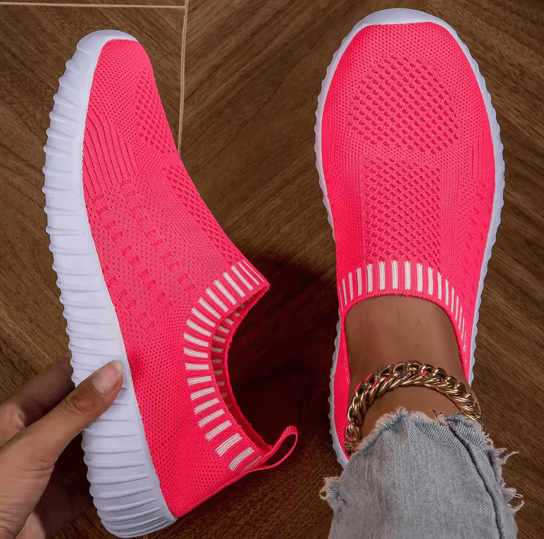 Women’s Breathable Knit Sneakers – Lightweight Mesh Lace-Up Low-Top Outdoor Shoes for Casual Wear