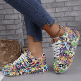 Women’s Printed Platform Sneakers – Retro Lace-Up Vulcanized Skate Shoes | Casual Fashion Footwear