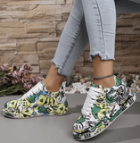 Women’s Printed Platform Sneakers – Retro Lace-Up Vulcanized Skate Shoes | Casual Fashion Footwear