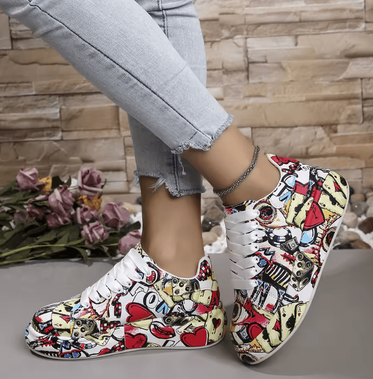 Women’s Printed Platform Sneakers – Retro Lace-Up Vulcanized Skate Shoes | Casual Fashion Footwear