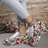 Women’s Printed Platform Sneakers – Retro Lace-Up Vulcanized Skate Shoes | Casual Fashion Footwear