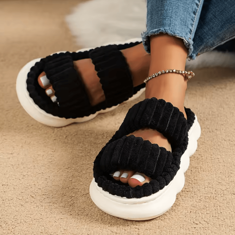 Women’s 2025 Spring & Autumn Towel Pattern Thick Sole Anti-Slip Home & Outdoor Slippers