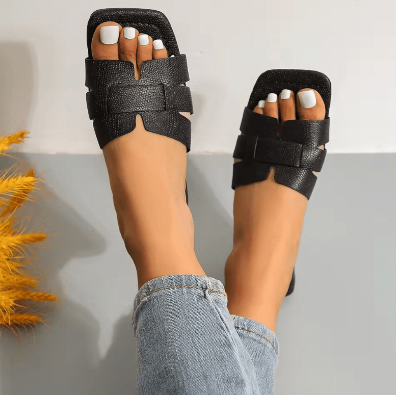 Women’s Summer 2025 Casual Flat Heel Slippers – Stylish Stitching Design, Lightweight Polyester, Plus Size Available