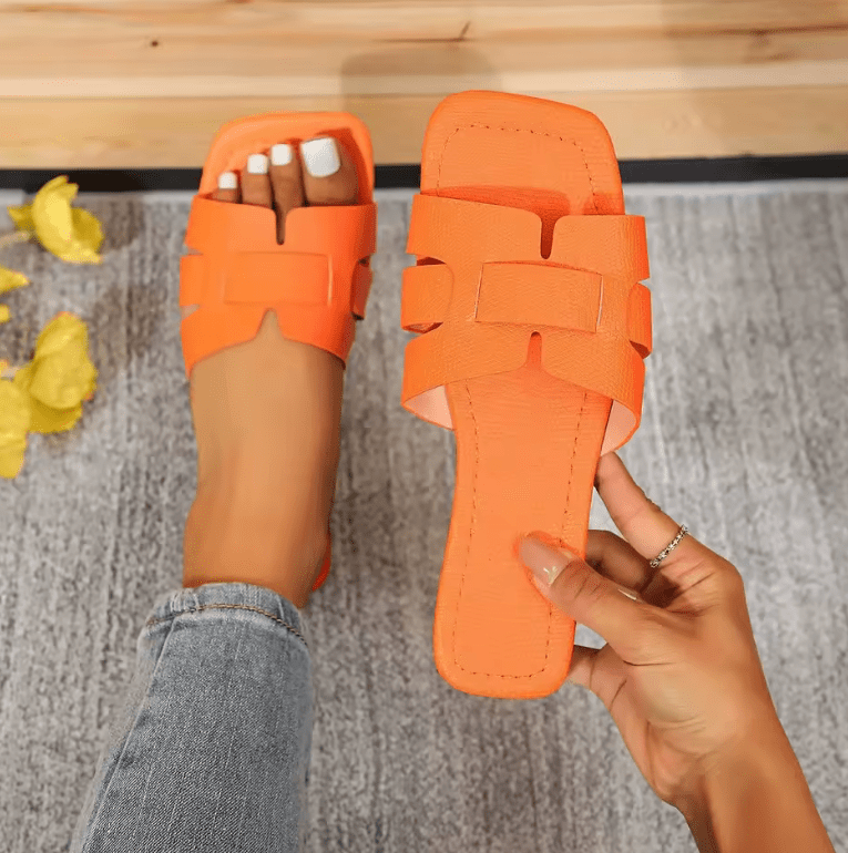 Women’s Summer 2025 Casual Flat Heel Slippers – Stylish Stitching Design, Lightweight Polyester, Plus Size Available