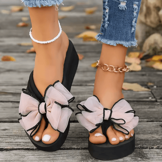 Women’s Summer 2025 Floral High-Heeled Slippers – Non-Slip Flip Flops, Indoor/Outdoor Beach Sandals, Elegant & Comfortable