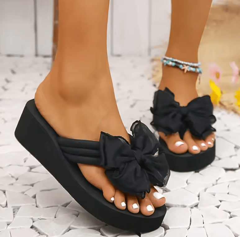 Women’s Summer 2025 Floral High-Heeled Slippers – Non-Slip Flip Flops, Indoor/Outdoor Beach Sandals, Elegant & Comfortable