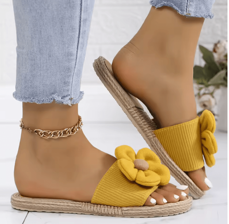 Women’s Fashion Trend Big Flower Flat Sandals – Soft Sole, Non-Slip & Comfortable
