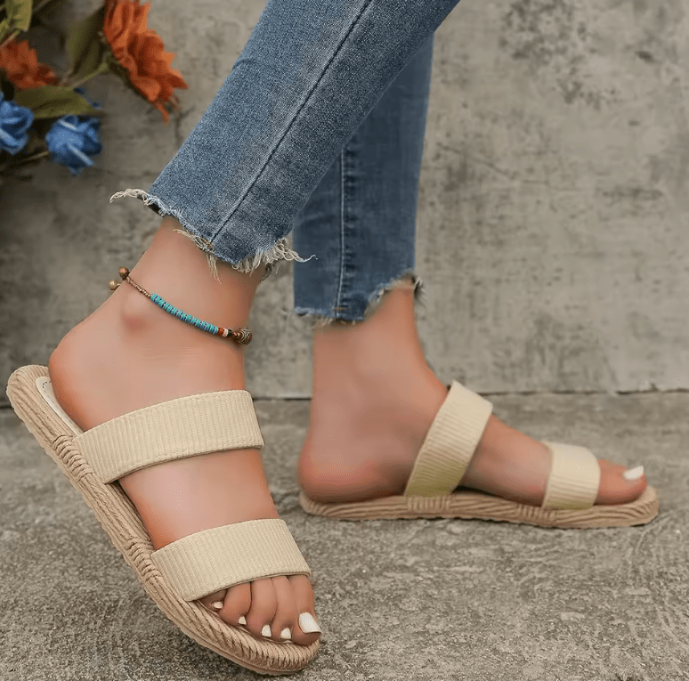 Women’s Fashion Double Flat Slippers – Soft Sole, Anti-Slip, Wear-Resistant, Comfortable Summer Slides with Support Inserts