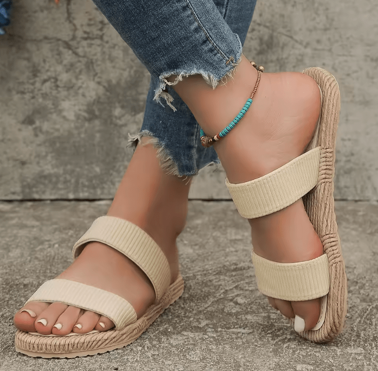 Women’s Fashion Double Flat Slippers – Soft Sole, Anti-Slip, Wear-Resistant, Comfortable Summer Slides with Support Inserts