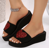 2025 Women’s Wedge Slippers – Heart Sequins, Non-Slip, Lightweight Platform Sandals, Plus Size Beach Shoes