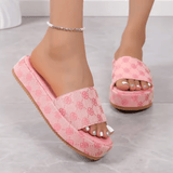 Women’s Platform Floral Sandals – 2025 Summer Designer Flat Slippers, Outdoor Beach Slide Shoes