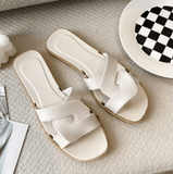Fashionable Summer Women’s Macaron Cross Strap Flat Sandals – PVC Roman Style Outdoor Slippers
